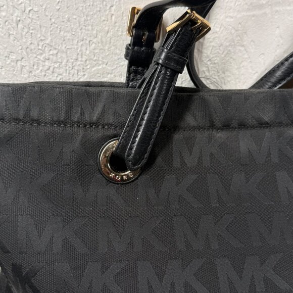 MICHAEL Michael Kors Jet Set Tote Black Monogram Nylon with Leather Straps - Picture 3 of 10